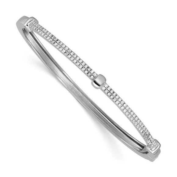 925 Sterling Silver Rhodium-plated Polished CZ Hinged Bangle Bracelet